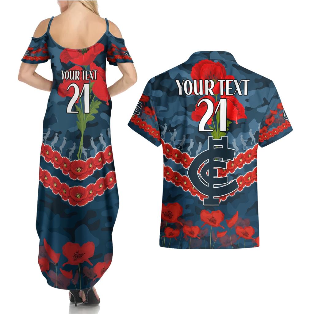 Custom Blues Football Couples Matching Summer Maxi Dress and Hawaiian Shirt ANZAC Lest We Forget