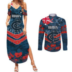 Custom Blues Football Couples Matching Summer Maxi Dress and Long Sleeve Button Shirt ANZAC Lest We Forget