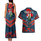 Custom Blues Football Couples Matching Tank Maxi Dress and Hawaiian Shirt ANZAC Lest We Forget