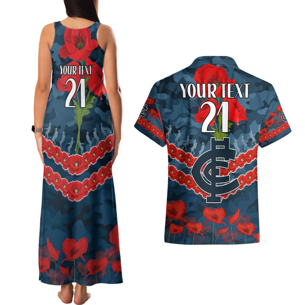 Custom Blues Football Couples Matching Tank Maxi Dress and Hawaiian Shirt ANZAC Lest We Forget