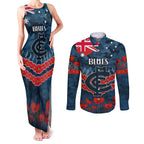 Custom Blues Football Couples Matching Tank Maxi Dress and Long Sleeve Button Shirt ANZAC Lest We Forget