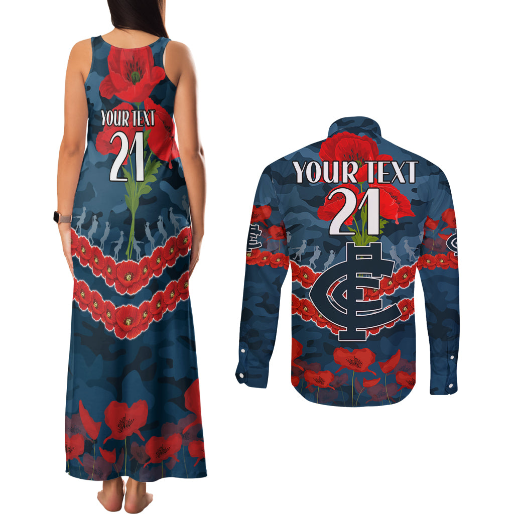 Custom Blues Football Couples Matching Tank Maxi Dress and Long Sleeve Button Shirt ANZAC Lest We Forget