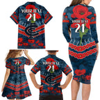 Custom Blues Football Family Matching Long Sleeve Bodycon Dress and Hawaiian Shirt ANZAC Lest We Forget