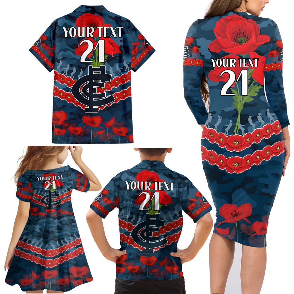 Custom Blues Football Family Matching Long Sleeve Bodycon Dress and Hawaiian Shirt ANZAC Lest We Forget