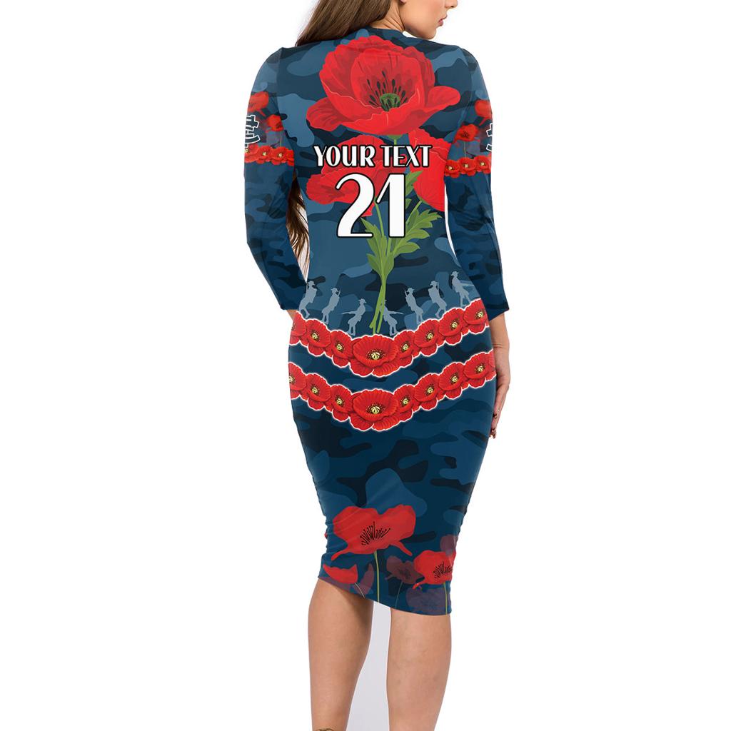 Custom Blues Football Family Matching Long Sleeve Bodycon Dress and Hawaiian Shirt ANZAC Lest We Forget