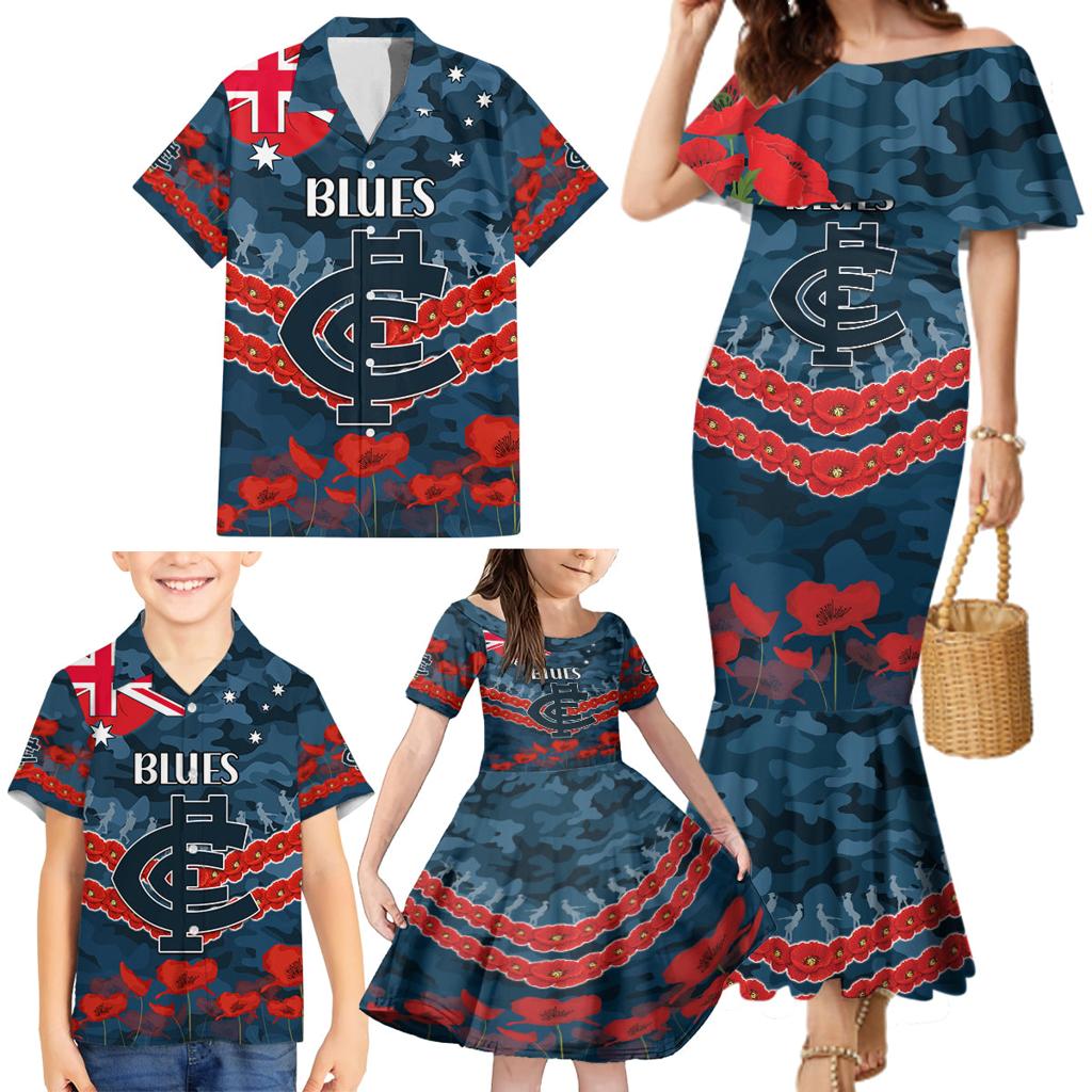 Custom Blues Football Family Matching Mermaid Dress and Hawaiian Shirt ANZAC Lest We Forget