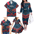 Custom Blues Football Family Matching Off The Shoulder Long Sleeve Dress and Hawaiian Shirt ANZAC Lest We Forget