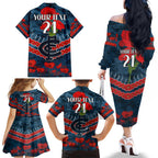 Custom Blues Football Family Matching Off The Shoulder Long Sleeve Dress and Hawaiian Shirt ANZAC Lest We Forget