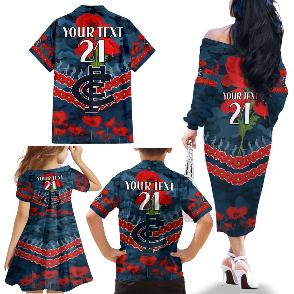 Custom Blues Football Family Matching Off The Shoulder Long Sleeve Dress and Hawaiian Shirt ANZAC Lest We Forget
