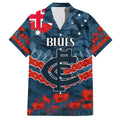 Custom Blues Football Family Matching Off The Shoulder Long Sleeve Dress and Hawaiian Shirt ANZAC Lest We Forget