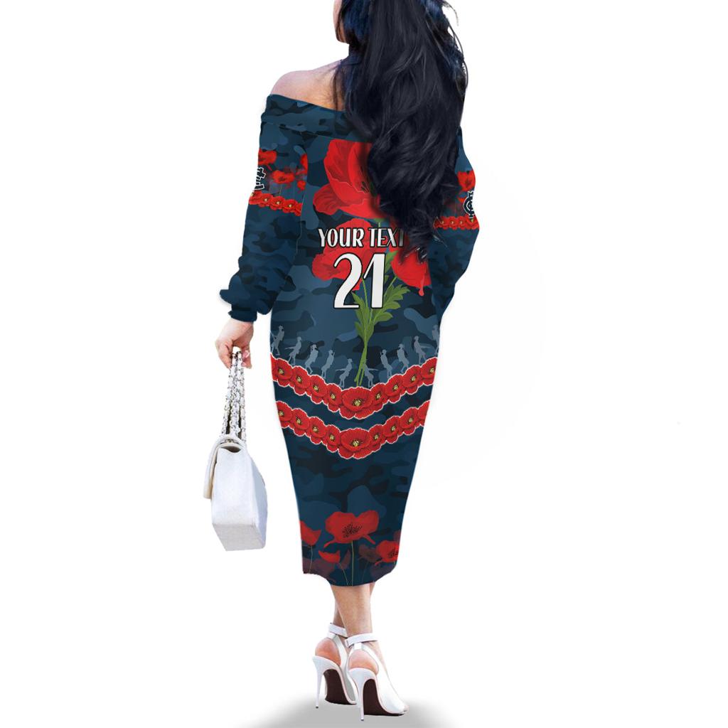 Custom Blues Football Family Matching Off The Shoulder Long Sleeve Dress and Hawaiian Shirt ANZAC Lest We Forget