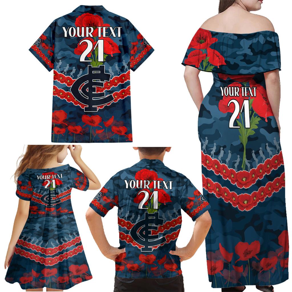 Custom Blues Football Family Matching Off Shoulder Maxi Dress and Hawaiian Shirt ANZAC Lest We Forget