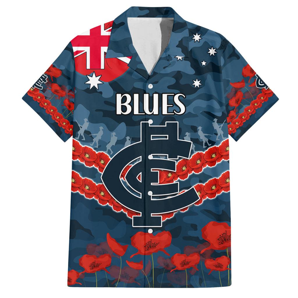 Custom Blues Football Family Matching Off Shoulder Maxi Dress and Hawaiian Shirt ANZAC Lest We Forget