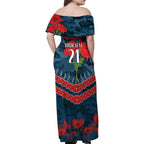 Custom Blues Football Family Matching Off Shoulder Maxi Dress and Hawaiian Shirt ANZAC Lest We Forget