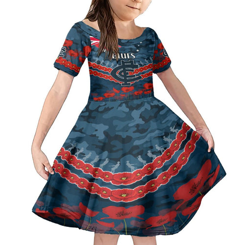 Custom Blues Football Family Matching Off Shoulder Short Dress and Hawaiian Shirt ANZAC Lest We Forget