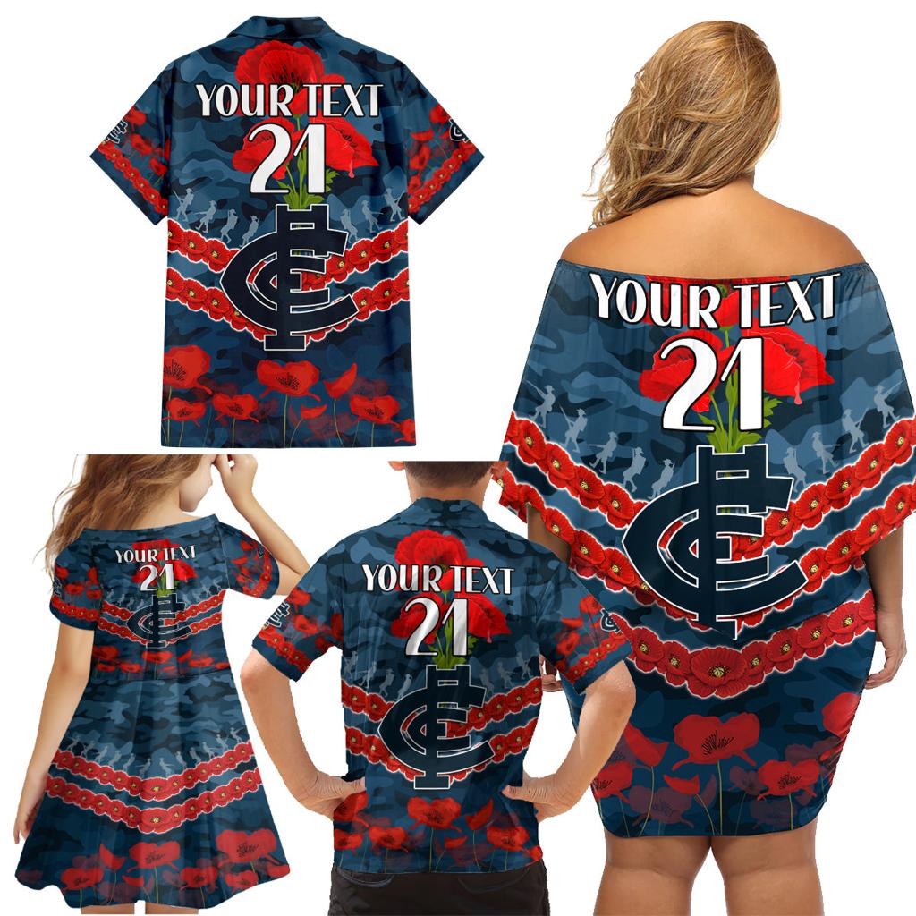 Custom Blues Football Family Matching Off Shoulder Short Dress and Hawaiian Shirt ANZAC Lest We Forget