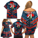 Custom Blues Football Family Matching Off Shoulder Short Dress and Hawaiian Shirt ANZAC Lest We Forget
