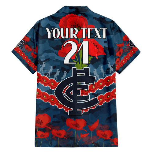 Custom Blues Football Family Matching Off Shoulder Short Dress and Hawaiian Shirt ANZAC Lest We Forget
