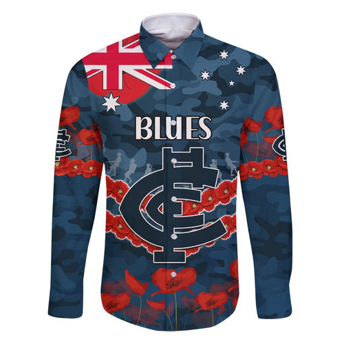 Custom Blues Football Family Matching Off Shoulder Short Dress and Hawaiian Shirt ANZAC Lest We Forget