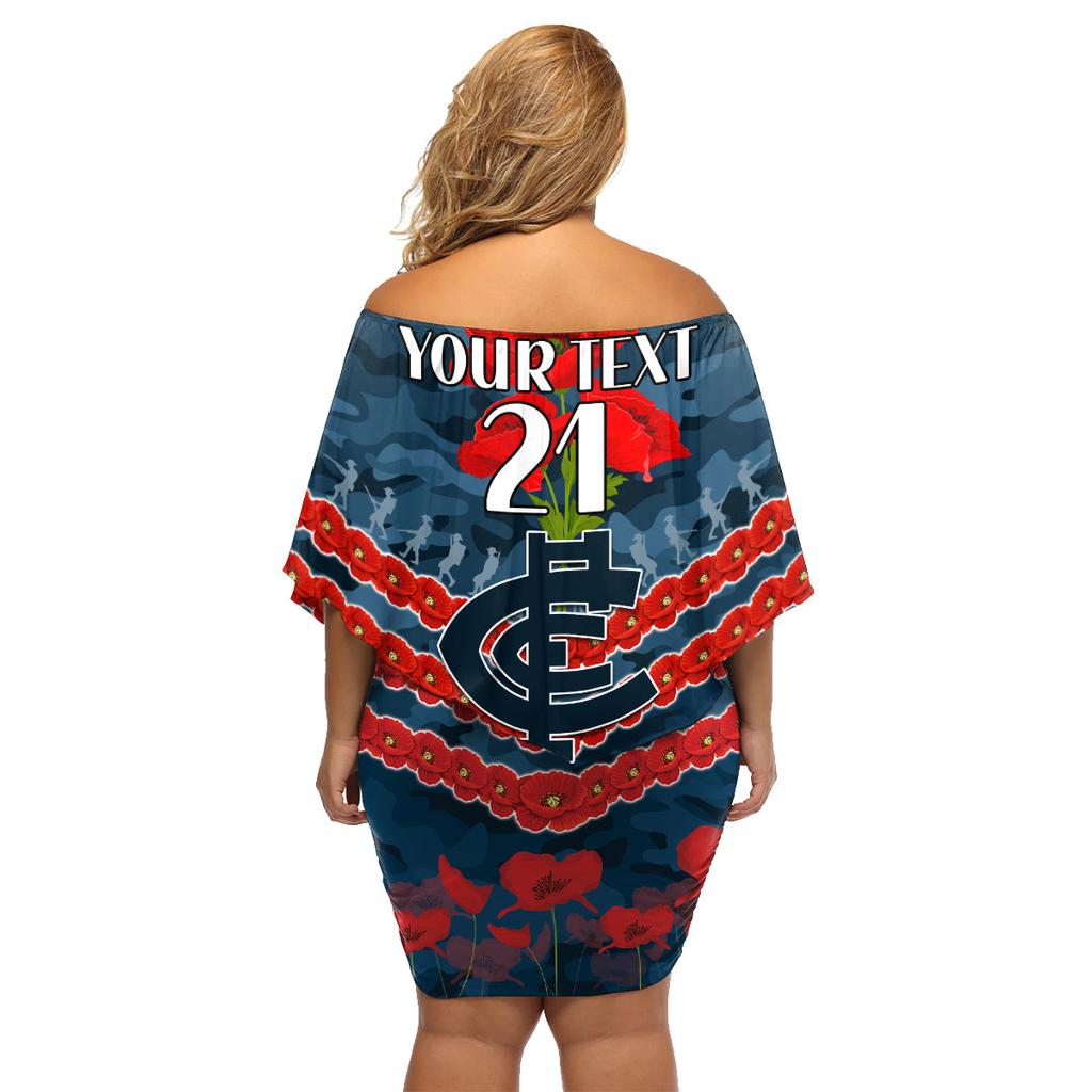 Custom Blues Football Family Matching Off Shoulder Short Dress and Hawaiian Shirt ANZAC Lest We Forget