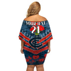 Custom Blues Football Family Matching Off Shoulder Short Dress and Hawaiian Shirt ANZAC Lest We Forget