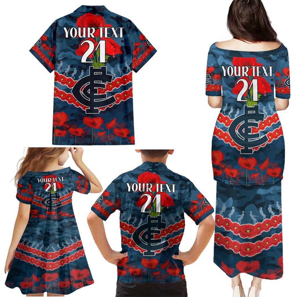 Custom Blues Football Family Matching Puletasi and Hawaiian Shirt ANZAC Lest We Forget