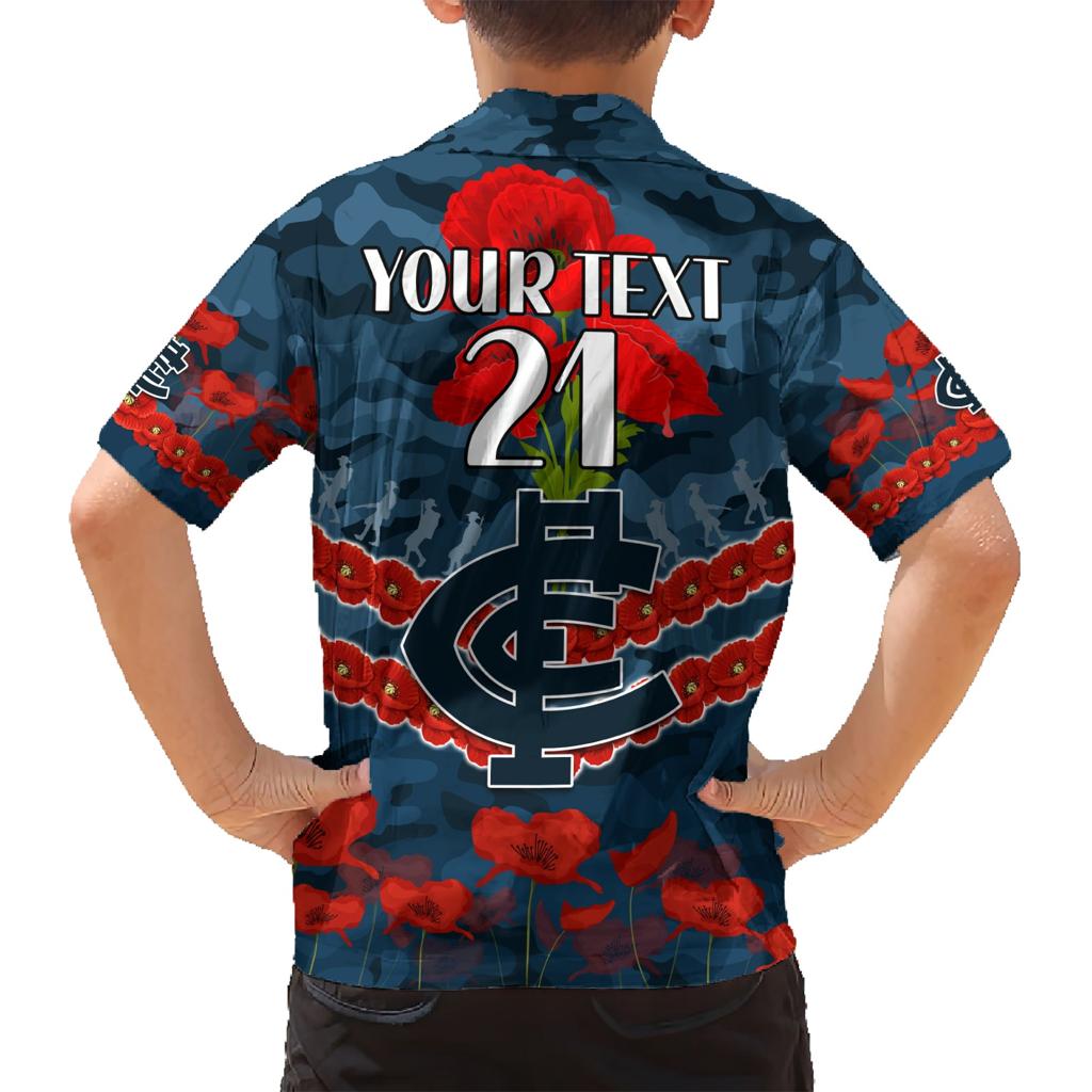 Custom Blues Football Family Matching Short Sleeve Bodycon Dress and Hawaiian Shirt ANZAC Lest We Forget