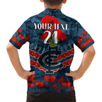 Custom Blues Football Family Matching Short Sleeve Bodycon Dress and Hawaiian Shirt ANZAC Lest We Forget