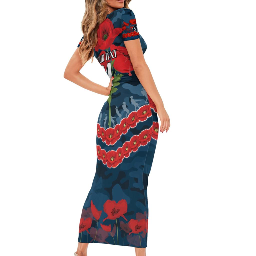 Custom Blues Football Family Matching Short Sleeve Bodycon Dress and Hawaiian Shirt ANZAC Lest We Forget