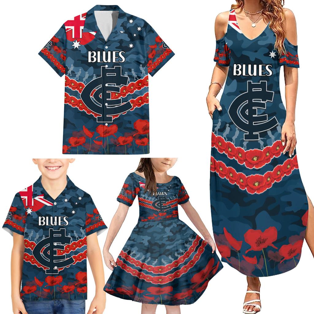 Custom Blues Football Family Matching Summer Maxi Dress and Hawaiian Shirt ANZAC Lest We Forget
