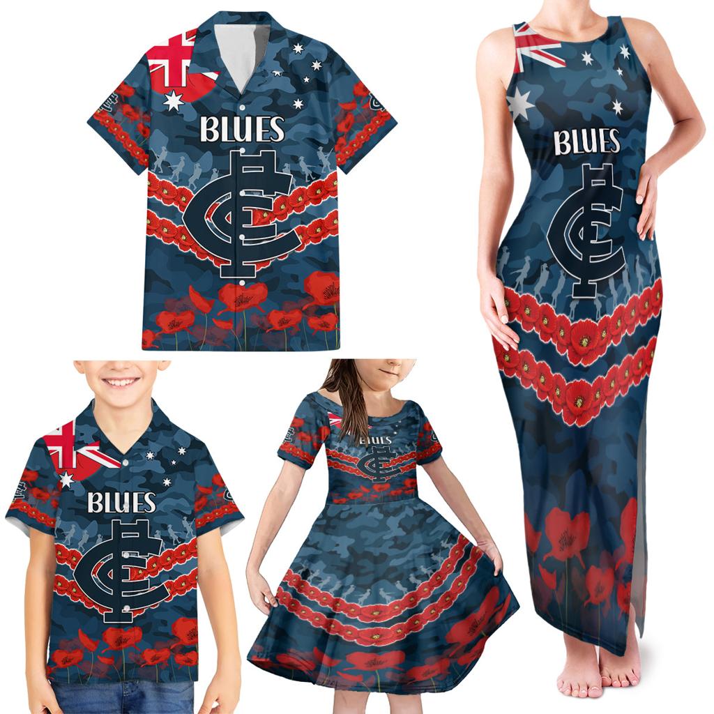 Custom Blues Football Family Matching Tank Maxi Dress and Hawaiian Shirt ANZAC Lest We Forget