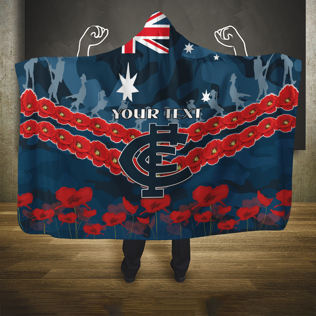 Custom Blues Football Hooded Blanket ANZAC Lest We Forget
