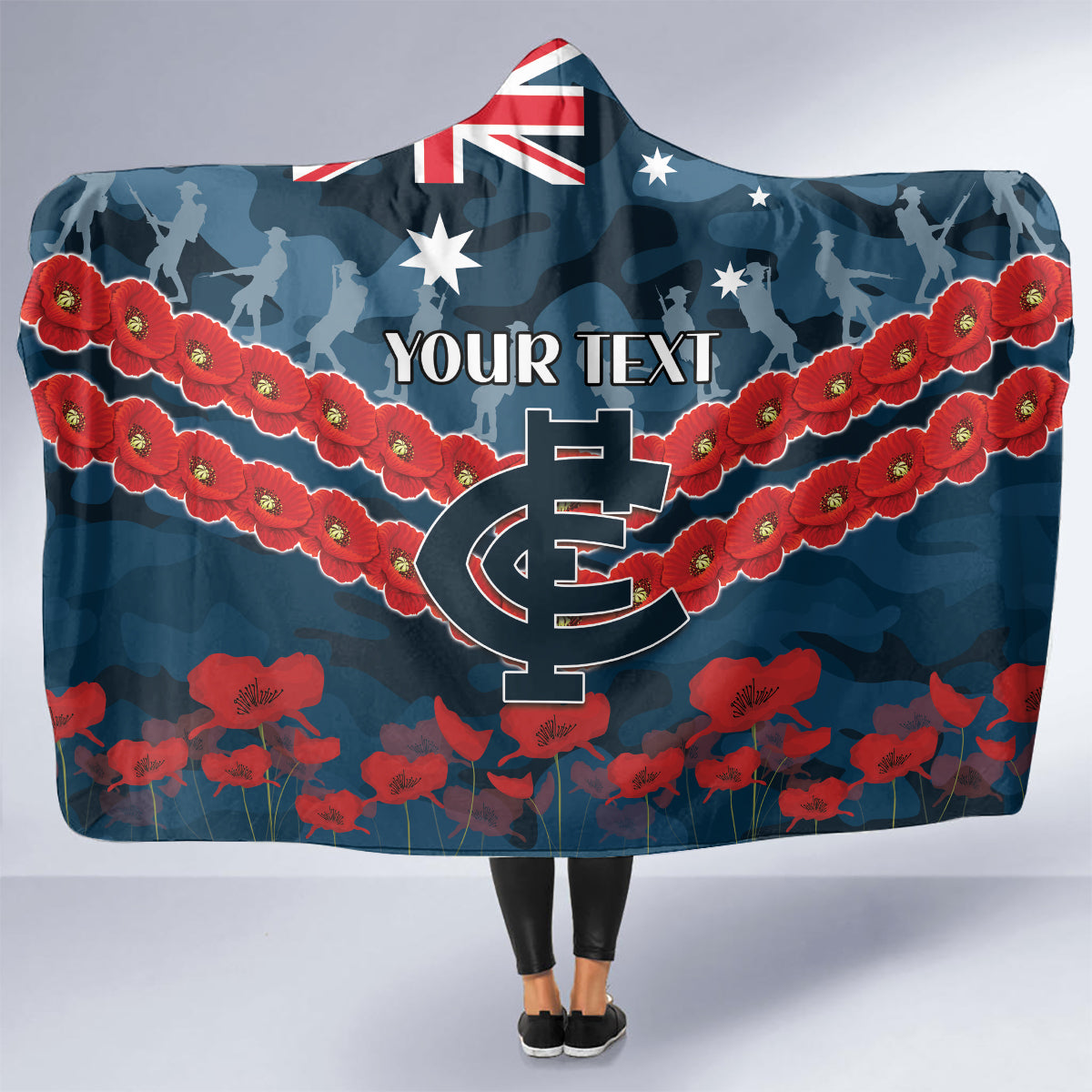 Custom Blues Football Hooded Blanket ANZAC Lest We Forget