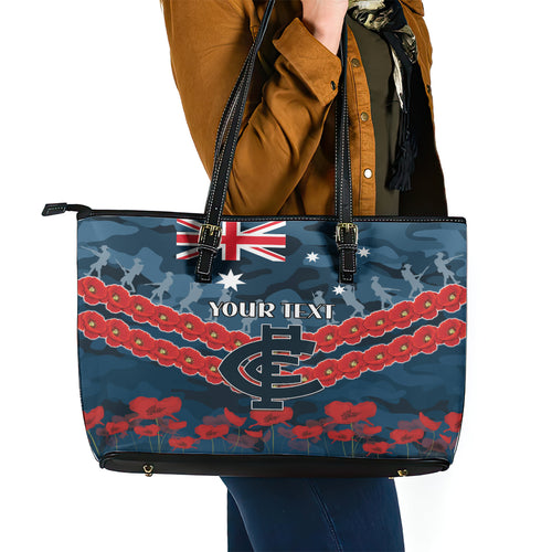 Custom Blues Football Leather Tote Bag ANZAC Lest We Forget