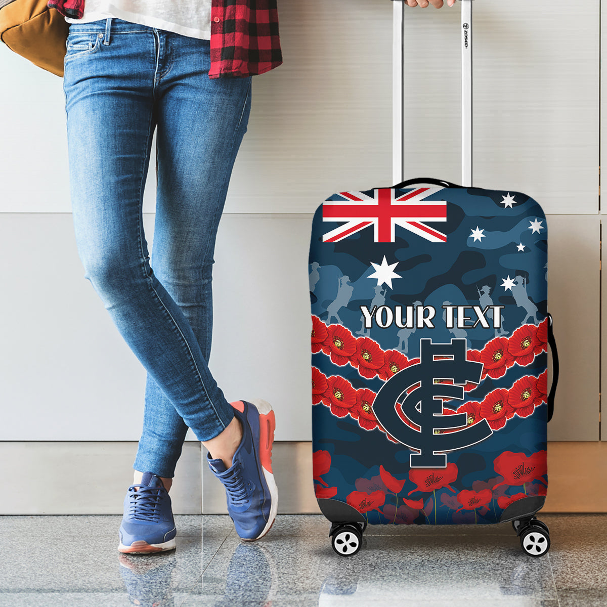 Custom Blues Football Luggage Cover ANZAC Lest We Forget