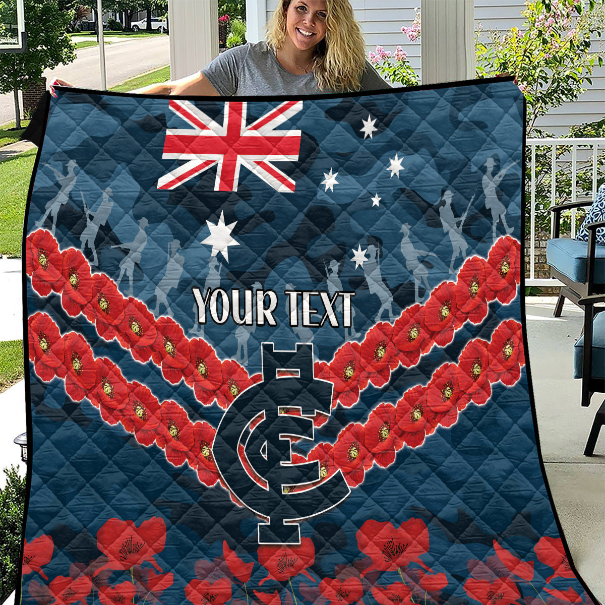Custom Blues Football Quilt ANZAC Lest We Forget