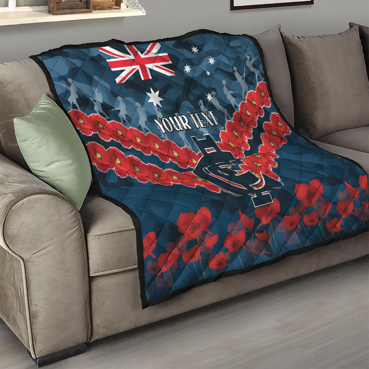 Custom Blues Football Quilt ANZAC Lest We Forget