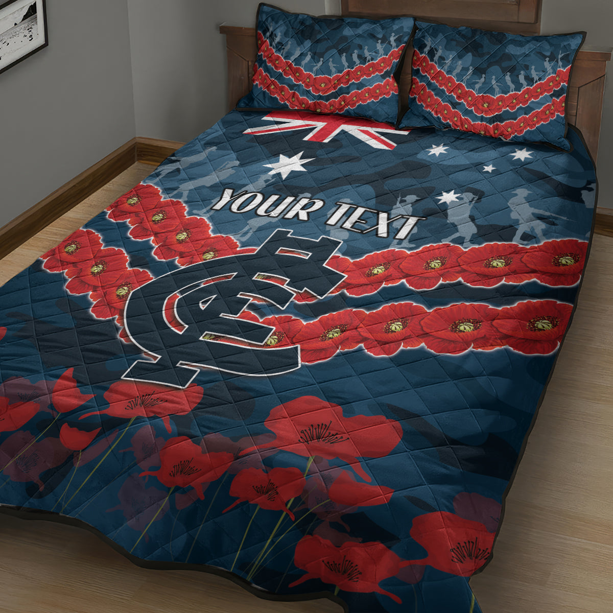 Custom Blues Football Quilt Bed Set ANZAC Lest We Forget