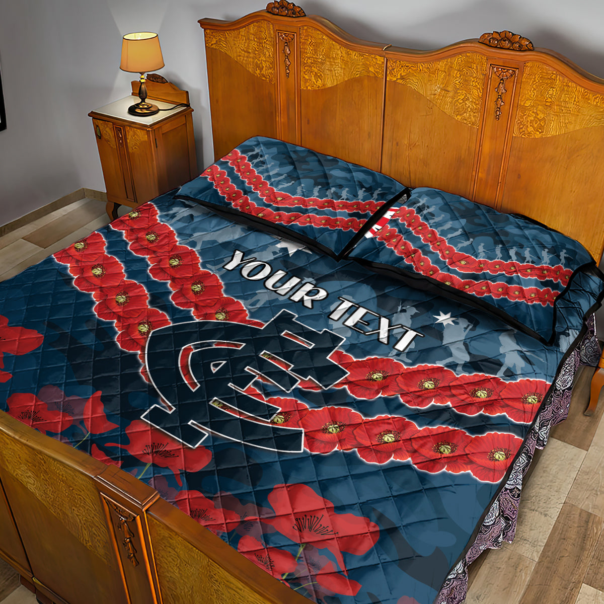 Custom Blues Football Quilt Bed Set ANZAC Lest We Forget