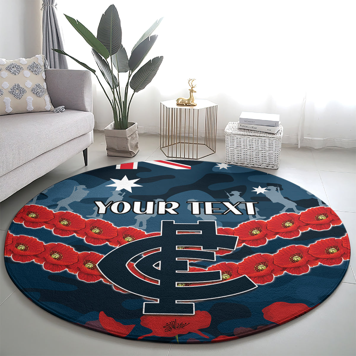 Custom Blues Football Round Carpet ANZAC Lest We Forget