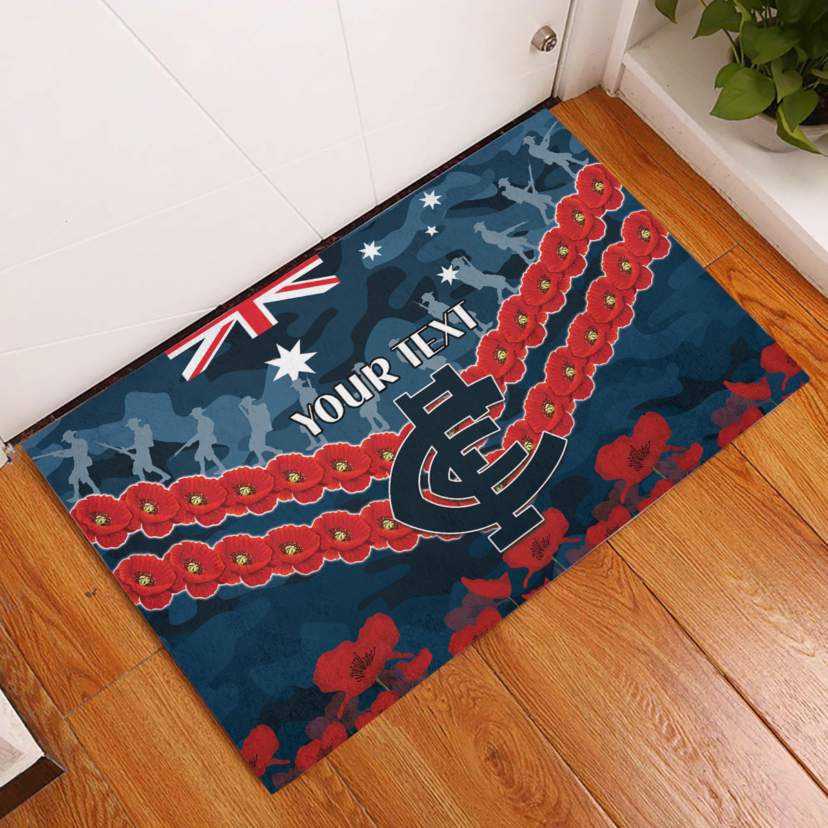 Custom Blues Football Rubber Doormat ANZAC Lest We Forget