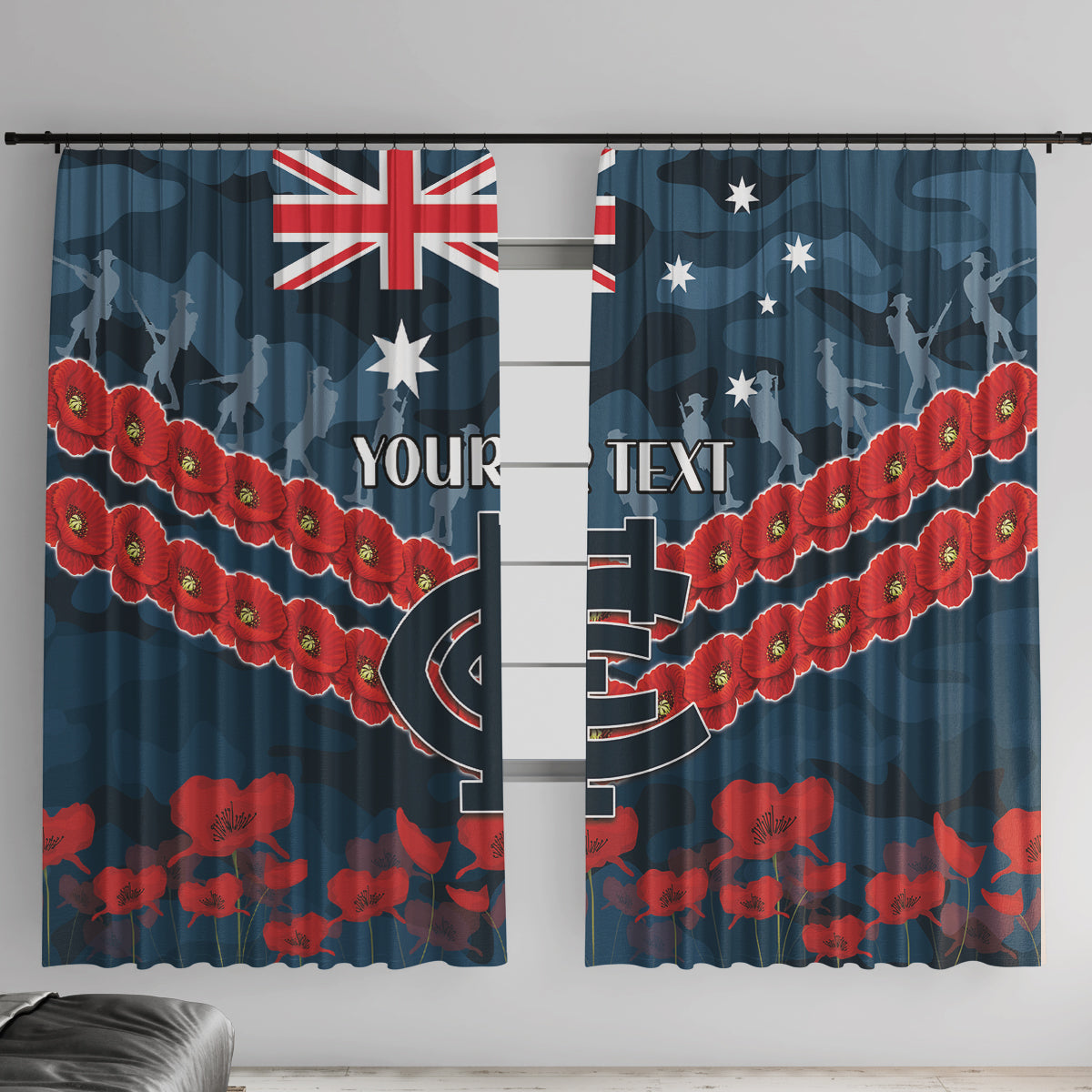 Custom Blues Football Window Curtain ANZAC Lest We Forget