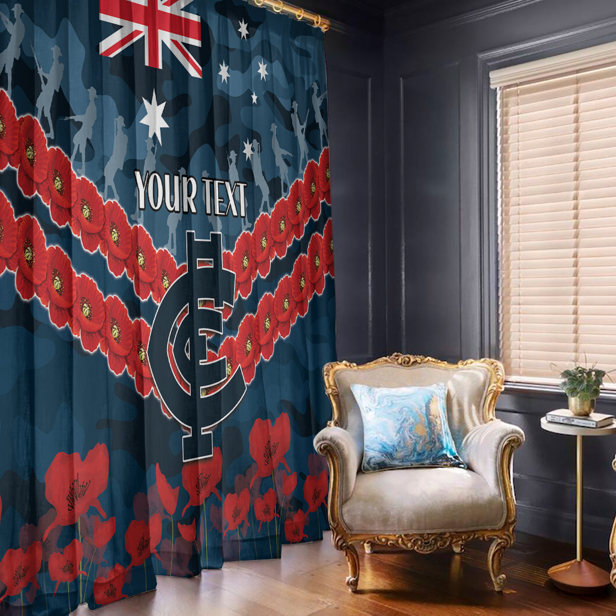 Custom Blues Football Window Curtain ANZAC Lest We Forget