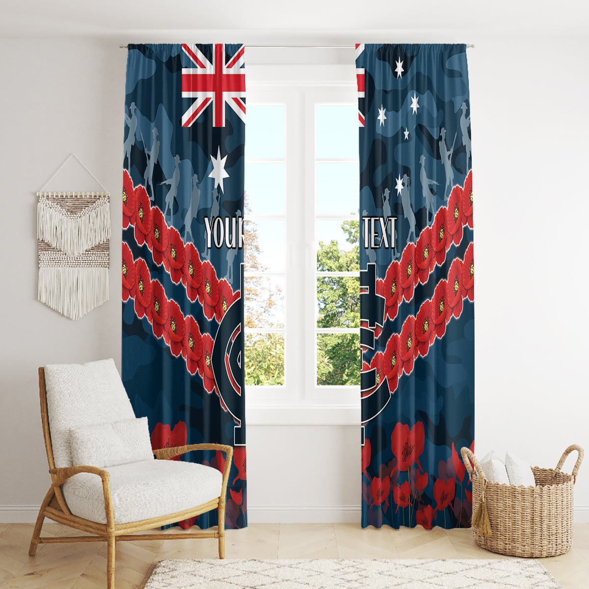 Custom Blues Football Window Curtain ANZAC Lest We Forget