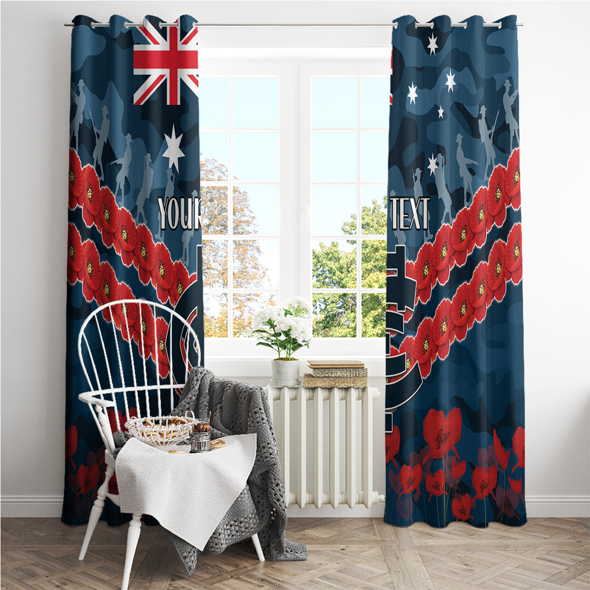 Custom Blues Football Window Curtain ANZAC Lest We Forget