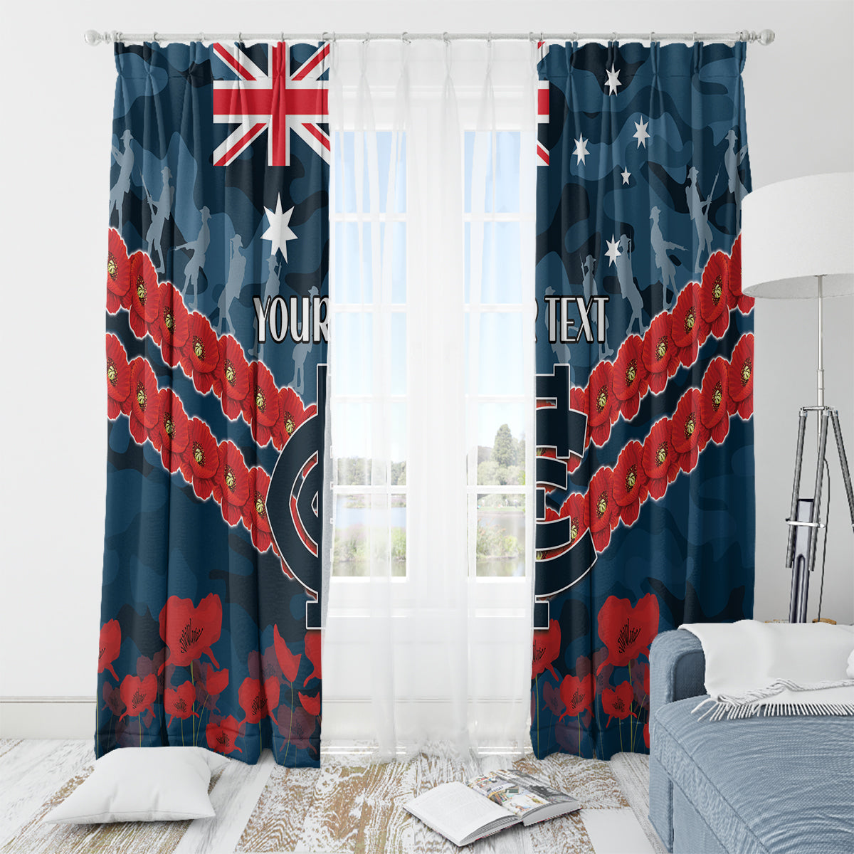 Custom Blues Football Window Curtain ANZAC Lest We Forget