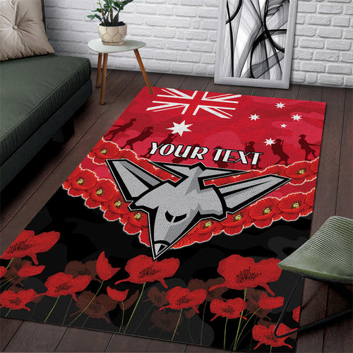 Custom Bombers Football Area Rug ANZAC Lest We Forget