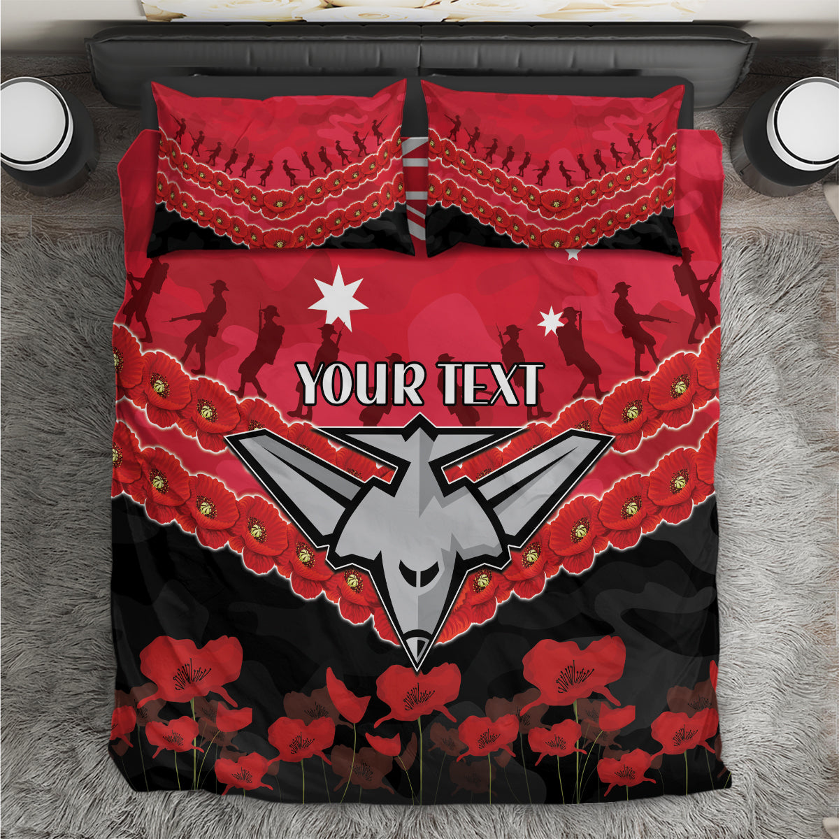 Custom Bombers Football Bedding Set ANZAC Lest We Forget