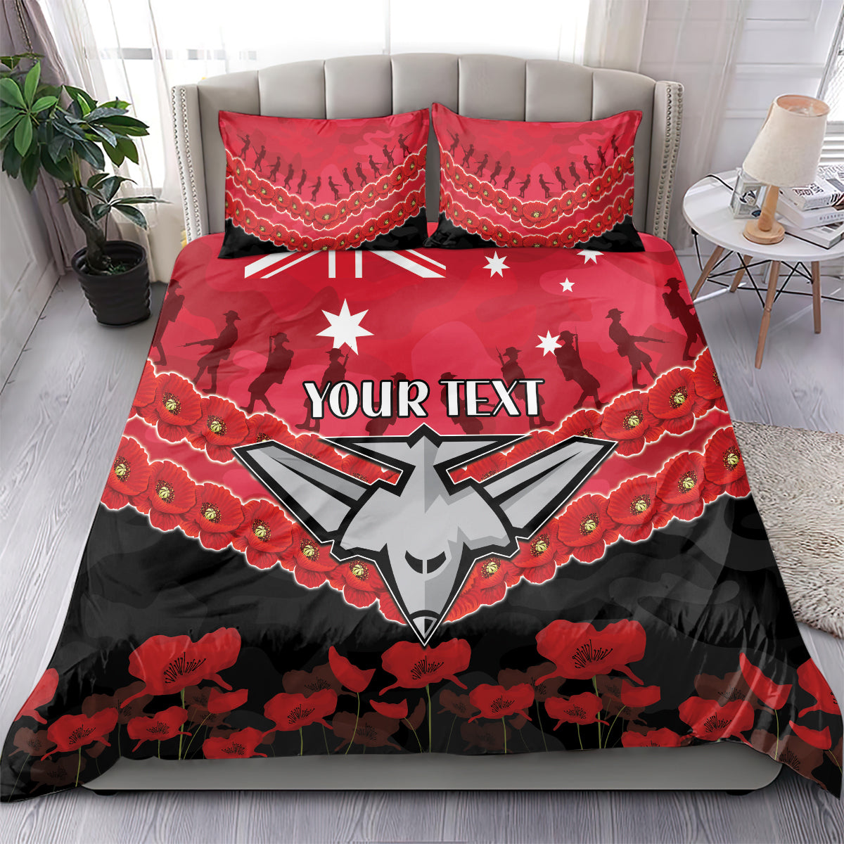 Custom Bombers Football Bedding Set ANZAC Lest We Forget