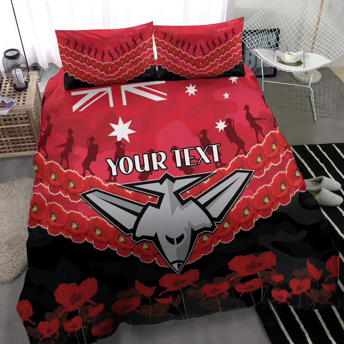 Custom Bombers Football Bedding Set ANZAC Lest We Forget